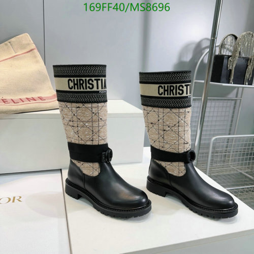 Christian Dior Women's Black Leather & Beige Oblique Canvas Knee-High Boots 7 Christian Dior Women's Black Leather & Beige Oblique Canvas Knee-High Boots