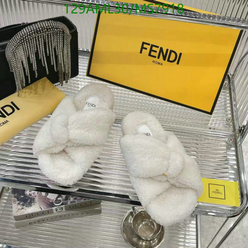 Fendi Women's Wool Shearling Criss Cross Band Slip On Slippers MS7918