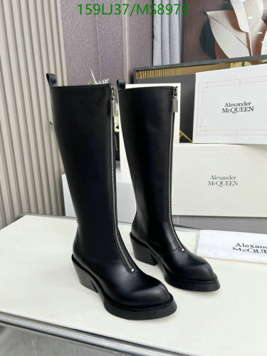 Alexander McQueen Women's Black Leather Knee-High Boots with Front Zipper 5 Alexander McQueen Women's Black Leather Knee-High Boots with Front Zipper