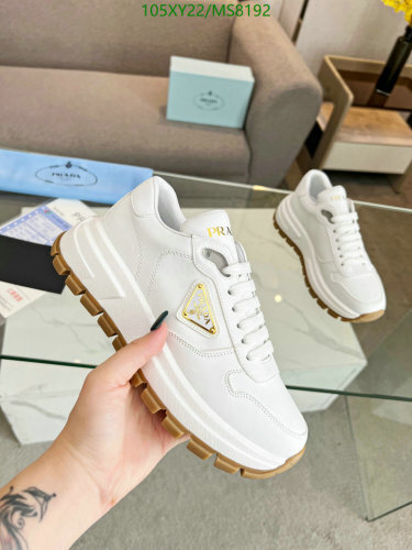 Prada Women's White Leather Lace-Up Sneakers with Rubber Sole - MS8192