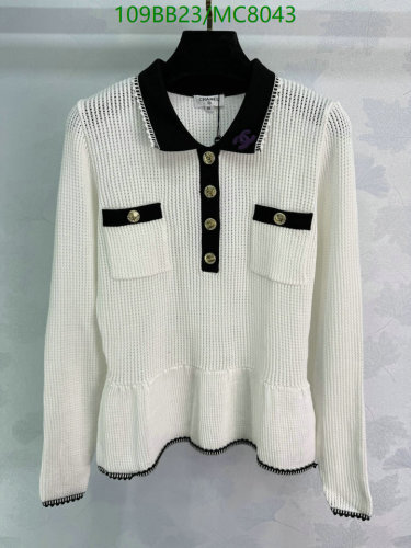 Chanel Women's White Long Sleeve Knit Polo Shirt with Black Trim