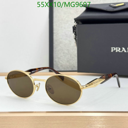 Prada MG9697 Gold-Tone Oval Sunglasses Brown Lens - Size 55-20-140