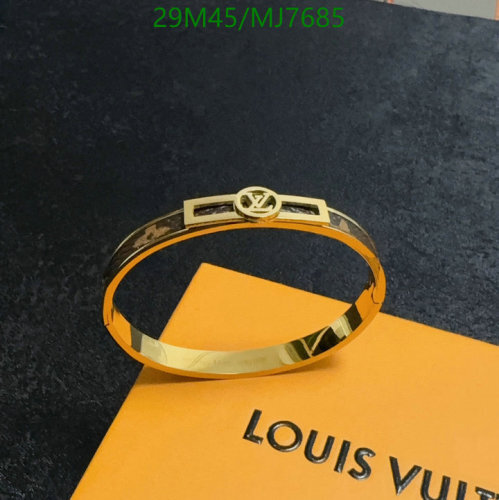 Louis Vuitton Gold-Tone & Brown Leather Bangle Bracelet, Elegant Design, MJ7685