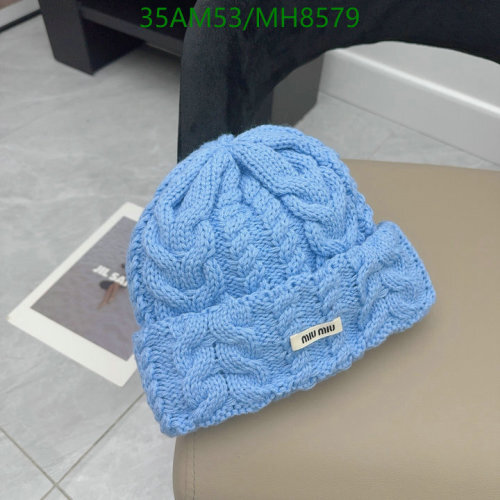 Miu Miu Cable-Knit Beanie Hat in Light Blue, Warm and Stylish Accessory