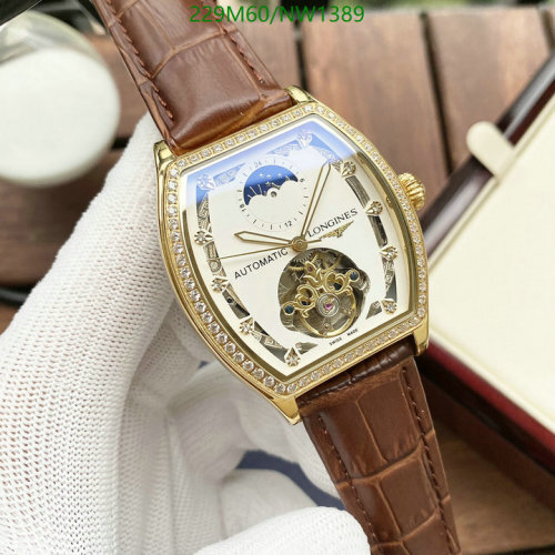 Longines Automatic Movement Watch with Diamond-Accented Bezel and Brown Leather Strap