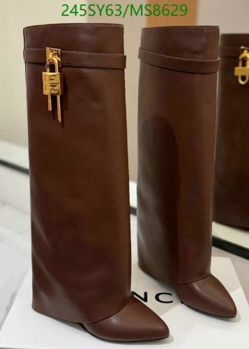 Givenchy Women's Brown Leather Shark Lock Boots with Padlock Accent