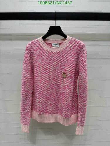 Chanel Women's Pink Wool Blend Knit Sweater, Round Neckline, Long Sleeves