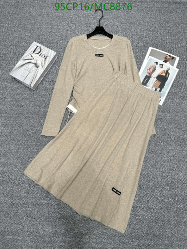 Miu Miu Women's Long Sleeve Top and Skirt Set - Beige, Size SML