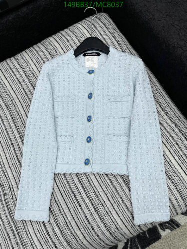 Chanel Women's Light Blue Knit Cardigan with Round Neck and Button Closure