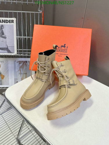 Hermès Women's Boots Cowhide Suede Lace-Up Ankle Boots - Beige, EU35-41