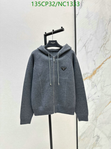 Prada Grey Wool Full Zip Up Hoodie, Long Sleeve, SML