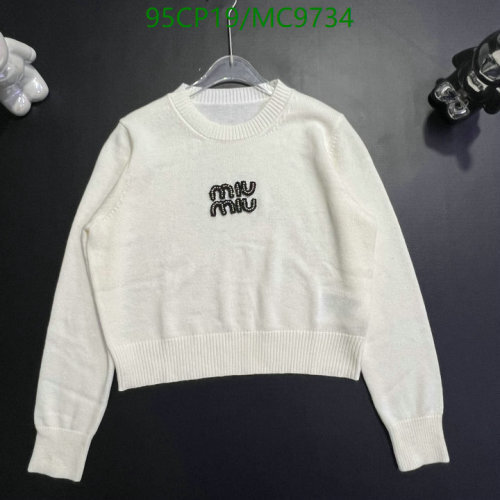 Miu Miu Women's White Crew Neck Long Sleeve Embellished Logo Knit Sweater