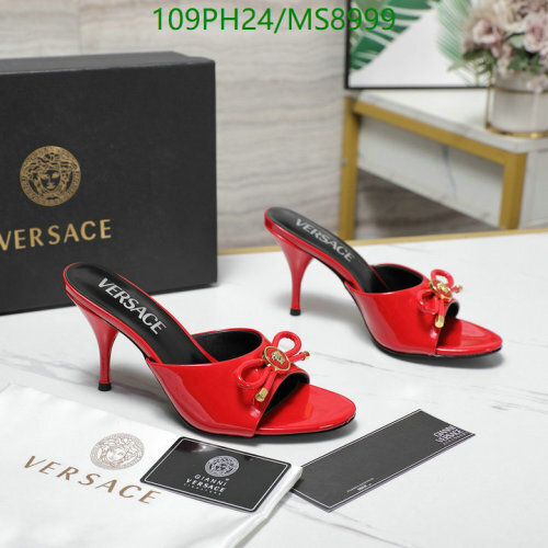 Versace Women's Red Patent Leather Heeled Mules with Bow Detail - Size EU35-42
