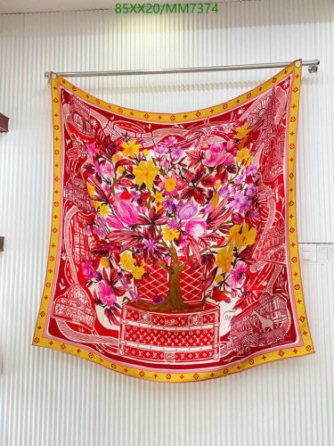 Louis Vuitton Silk Cashmere Shawl: Floral Design, 140x140cm, Red & Yellow