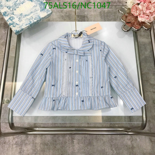 Miu Miu Kids' Blue Striped Shirt with Bows and Lace Trim, Sizes 100-150