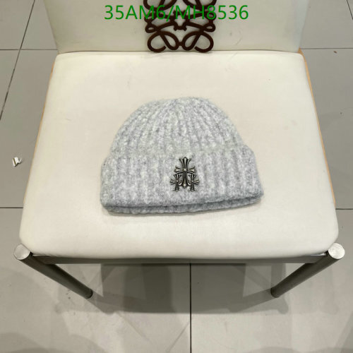 Chrome Hearts Grey Knit Beanie Hat with Cross Accent, Premium Quality