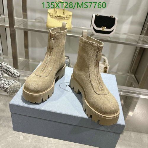 Prada Women's Suede Ankle Boots with Front Zipper & Chunky Platform Sole