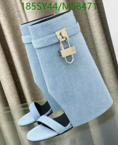 Givenchy Women's Light Blue Denim Shark Lock Boots with Signature Padlock