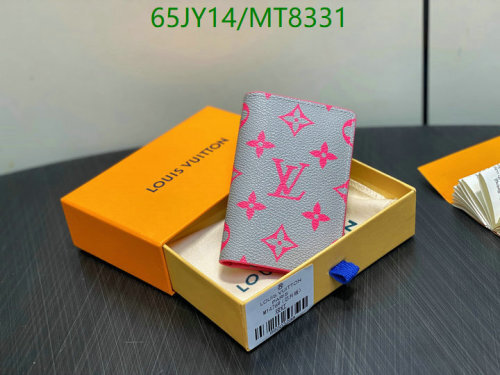 Louis Vuitton Gray Leather Wallet with Pink Monogram - Compact & Stylish