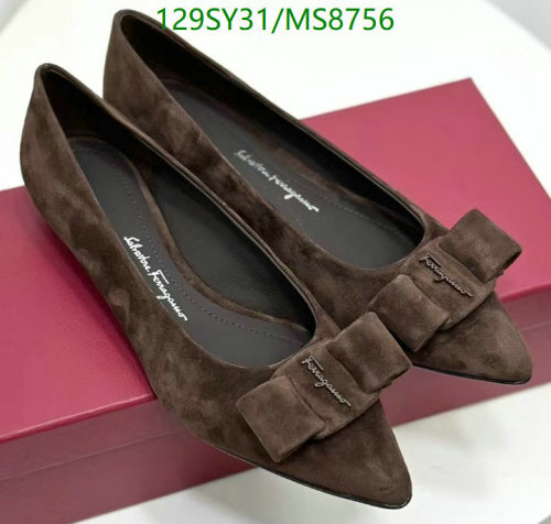 Salvatore Ferragamo Women's Brown Leather Pointed Toe Ballet Flats MS8756