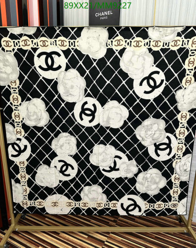 Chanel Black & White Cashmere Silk Blend Scarf 140x140cm