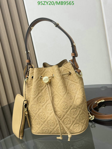 Tory Burch Small Bucket Bag in Genuine Leather with Embossed Logo Detail