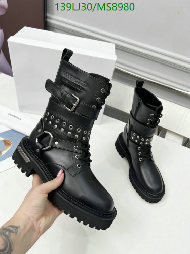 Balenciaga Women's Black Leather Studded Buckle Strap Ankle Boots,EU35-EU41