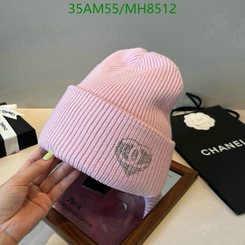 Elegant Chanel Pink Knit Beanie Hat with CC Heart Logo, Warm and Stylish