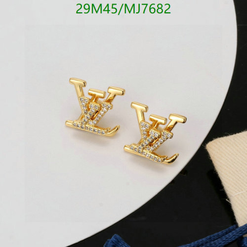 Louis Vuitton LV Initial Earrings Gold Stud with Rhinestones, MJ7682 5 Louis Vuitton LV Initial Earrings Gold Stud with Rhinestones, MJ7682