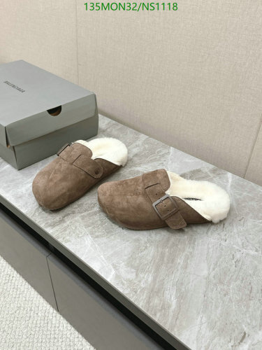 Balenciaga Women's Shearling-Lined Suede Mules, Adjustable Buckle, and Slip-on Style