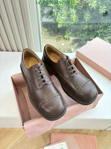 Miu Miu Women's Brown Cowhide Leather Lace-Up Oxford Shoes, EU Size 35-41