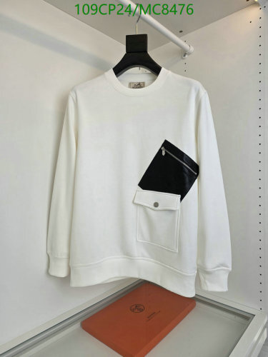 Hermès Men's White Cotton Sweatshirt with Black Pocket - Sizes M to 3XL