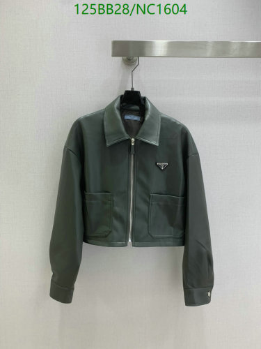 Prada Cropped Leather Jacket Olive Green, Sizes S-L, NC1604