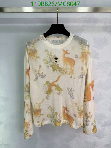 Dior Printed Wool Long Sleeve Top - Deer and Floral Pattern, Women's Clothing