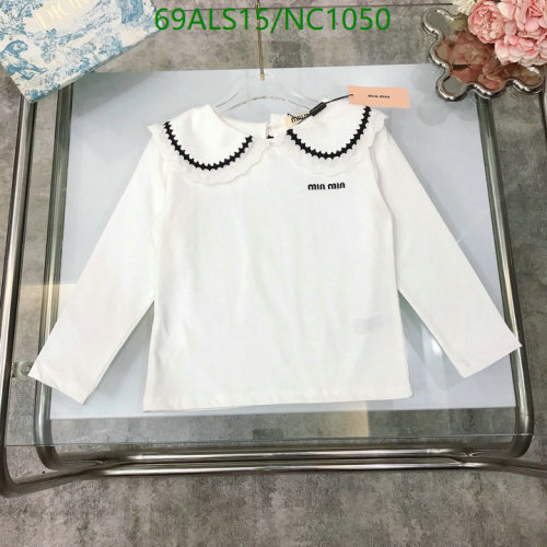 Miu Miu Kids' White Long Sleeve Top with Contrast Embroidered Collar