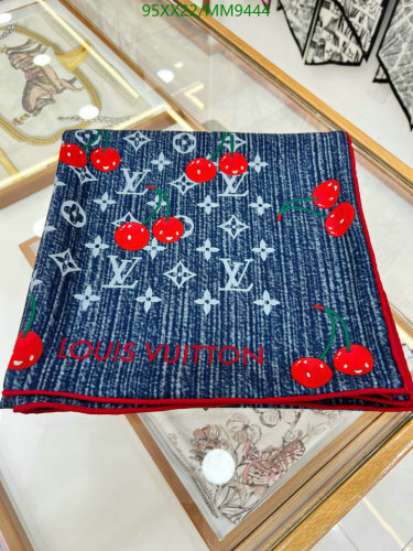 Louis Vuitton Blue Denim Cherry Monogram Silk Wool Blend Scarf 140 x 140 cm