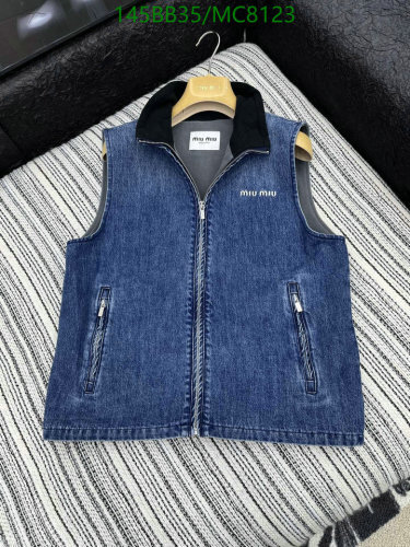 Miu Miu Denim Vest with Collar - Sleeveless Jacket, Blue, Women's Fashion
