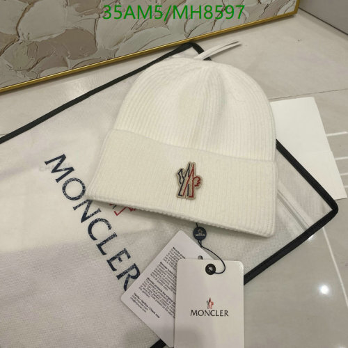 Moncler White Ribbed Knit Beanie Hat with Logo Patch - Warm & Stylish
