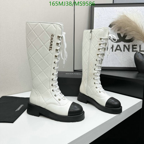 Chanel Women's White Quilted Leather Knee-High Boots with Black Cap-Toe