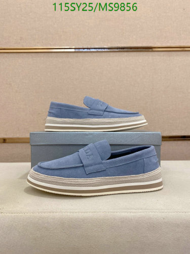 Prada Men's Blue Suede Loafers with Espadrille Sole - MS9856