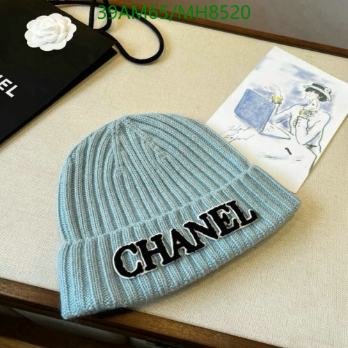 Chanel MH8520 Light Blue Knit Beanie Hat with Embroidered Logo, $39