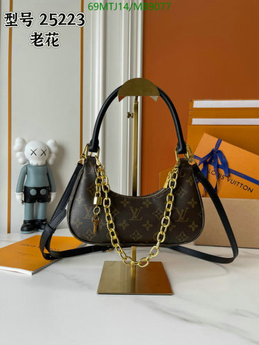 Louis Vuitton Coated Canvas & Leather Baguette Bag - Model 25223, 24 x 10 x 6 cm