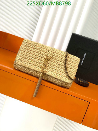 Yves Saint Laurent Raffia Clutch with Leather Trim and Signature Tassel