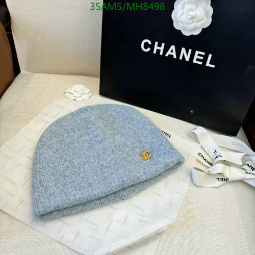Chanel MH8498 Wool Beanie Hat in Light Blue with Gold CC Logo
