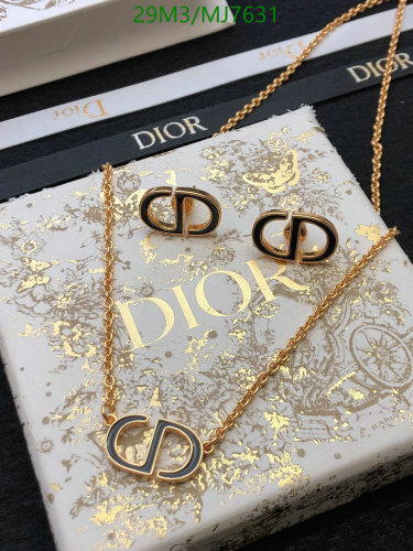 Dior Petit CD Necklace and Stud Earrings Set Gold-Finish Metal and Black Lacquer