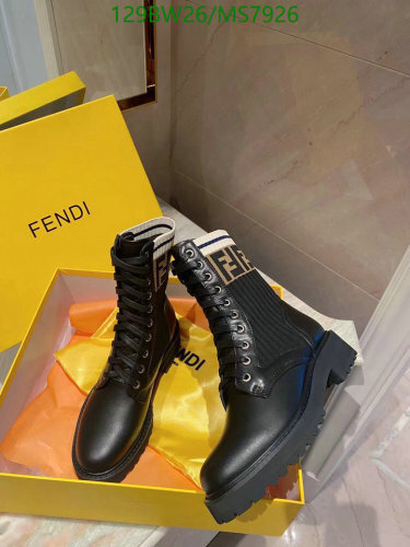 Fendi Black Leather Lace-Up Ankle Boots With FF Logo Trim - Women Shoes