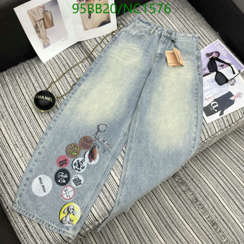 Miu Miu Denim Jeans with Graphic Patches Light Blue Wash, Sizes S-L