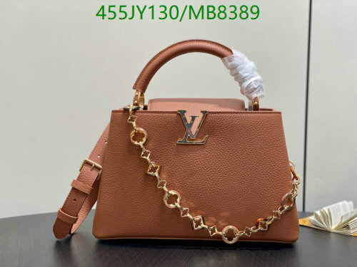 Louis Vuitton Brown Leather Handbag with Top Handle and Chain Detail