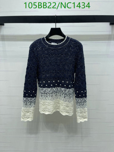 Chanell Wool Blend Pearl Embellished Knit Sweater - Navy & White, Size S-L