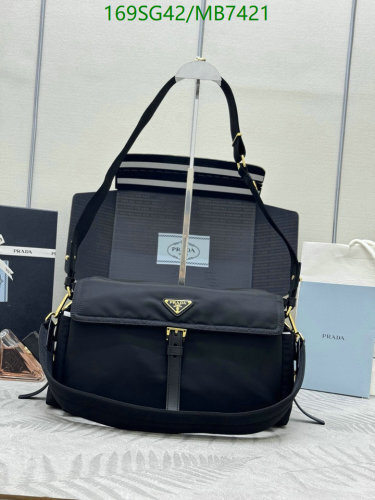 Prada Re-Nylon and Leather Shoulder Bag 1BD391, Black, 37.5 x 19 x 12cm